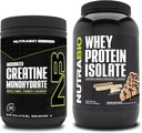 NutraBioクレアチンモノハイドレート、非風味、300gとウィープロテインアイソレート、チョコレートピーナツバター、サプリメントバンドル - 筋肉エネルギー、リーンマッスル成長、回復、および強さ