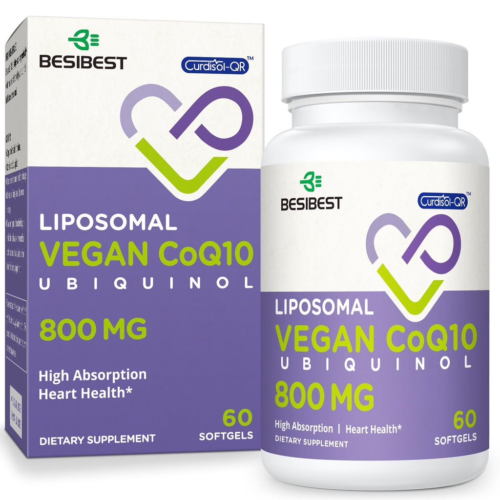 Liposomal Ubiquinol CoQ10 800のMGのSoftgel、高い吸収のCoQ10 Ubiquinolの補足、活動的なCoenzyme Q10 800mg、中心及び頭脳機能、エネルギー生産、60のビーガンSoftgelsのための強力な酸化防止剤
