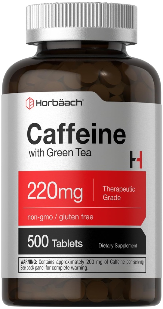 ホラハチカフェインピル 220mg 緑茶 | 500錠 | ベジタリアン・非GMO・グルテンフリー