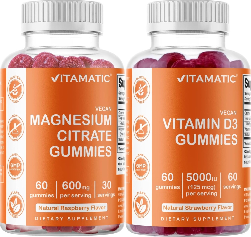 Vitamaticマグネシウム&ビタミンD3グミーコンボ - 60ビーガンカウント各