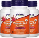 Now Vitamin D-3 5000 IU, 240 Softgels, Pack of 3
