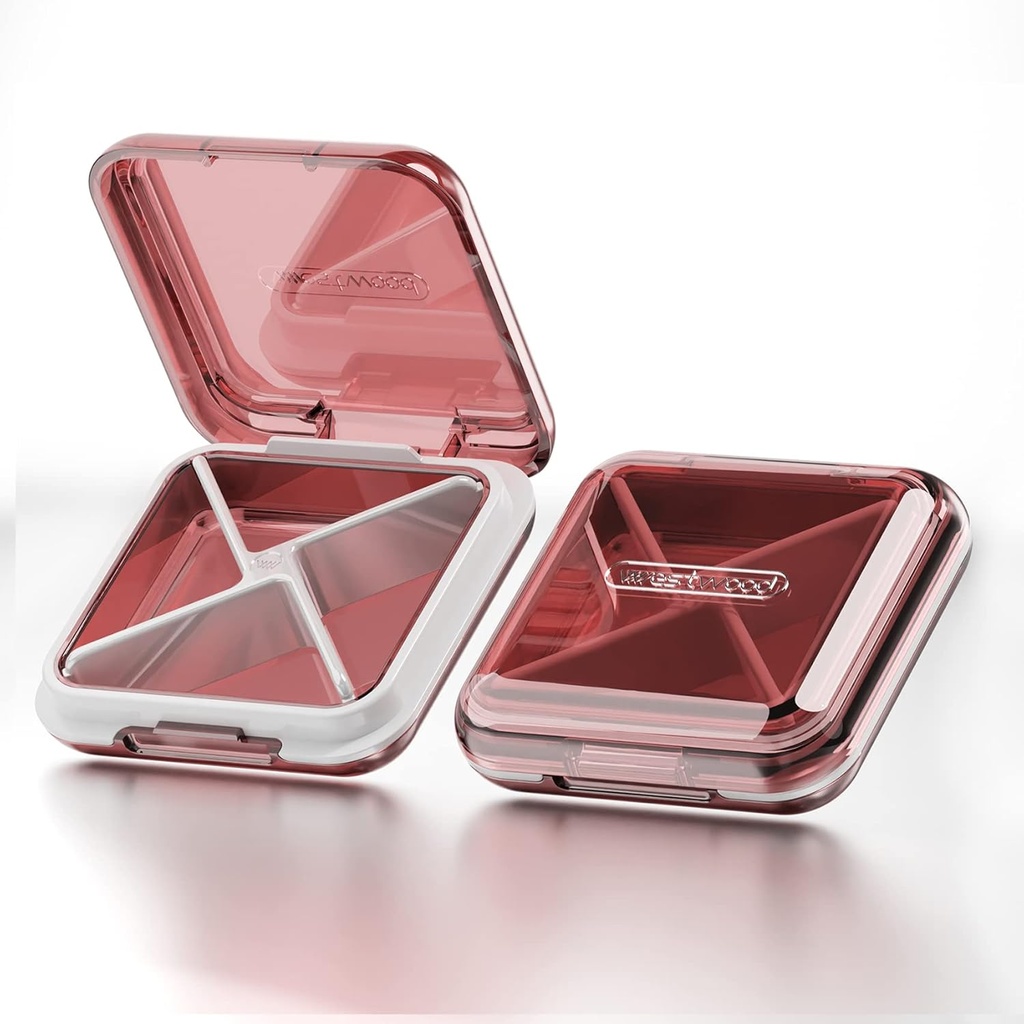 デイブスター デイリーピルオーガナイザー、4 コンパートメント 携帯用旅行小さい丸薬の箱、ビタミン、タラのレバー オイル、補足および薬(赤)を握るPill箱