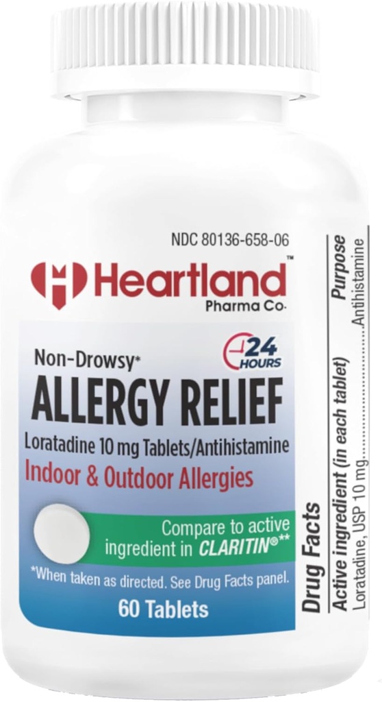 Loratadine 10mg | アレルギーリリーフ錠 | 非眠気 | 24時間屋内外アレルギー対応 | 60カウント