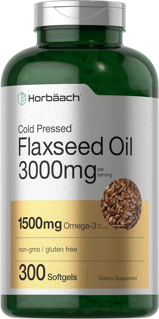 ホアバハクフラクシードオイルソフトジェルカプセル3000mg | 300個数 | 高効力 | オメガ3 6個入り | 非GMO、グルテンフリー | 冷間プレスフラックスシード
