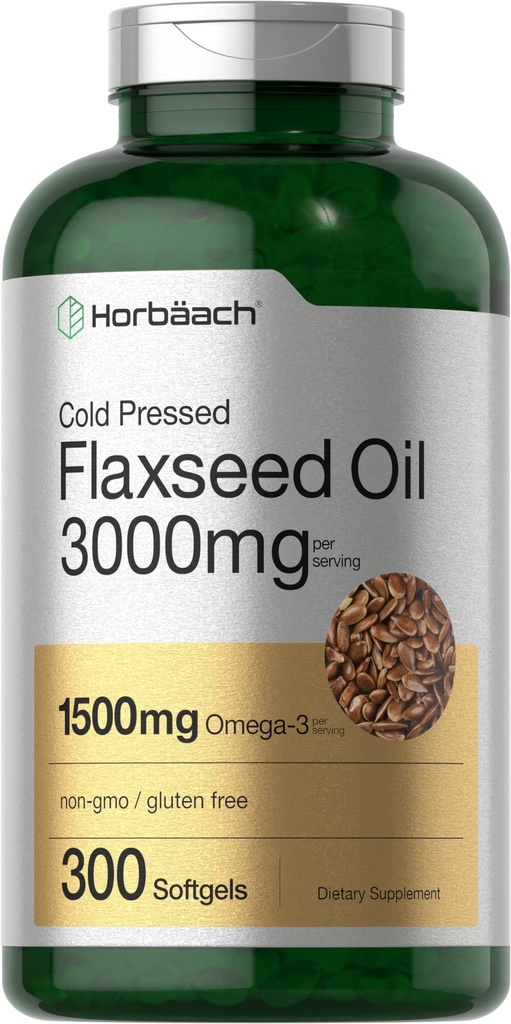 ホアバハクフラクシードオイルソフトジェルカプセル3000mg | 300個数 | 高効力 | オメガ3 6個入り | 非GMO、グルテンフリー | 冷間プレスフラックスシード