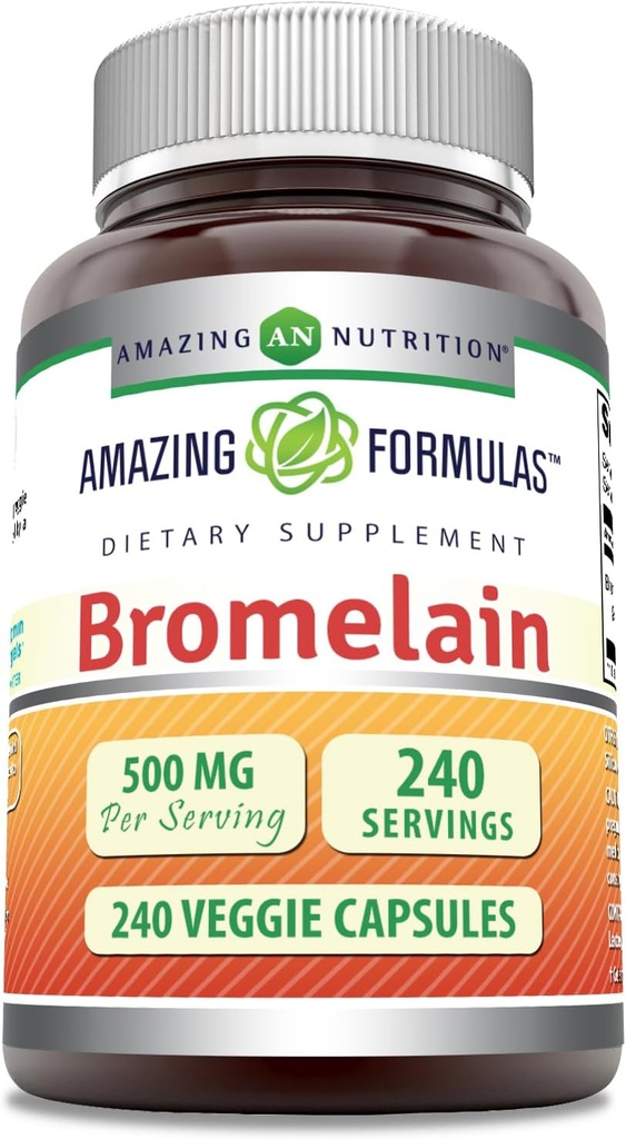 アメイジングフォーミュラ ブロムレイン 500mg 2400 GDU, Veggie Capsules | Non-GMO | グルテンフリー | アメリカ製 | ベジタリアンに最適(240カウント)