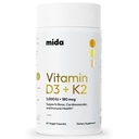 Mida Health® D3 K2 ビタミン 5000 IU with MK-7 | 骨の天然サプリメント, 心臓, 免疫サポート | 大人のビーガンカプセル | 60 サービング