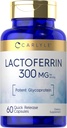 Carlyle Lactoferrin Supplement | 300mg | 60カプセル | ポーテント・グリコパク | ボーバイン | 非GMO、グルテンフリー
