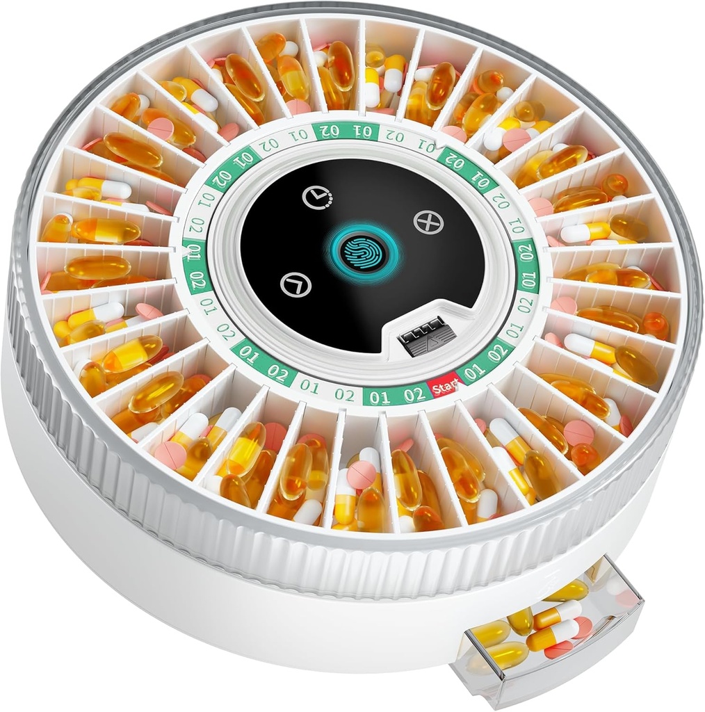 警報と高齢者のためのWindtrace Bluetoothの自動丸薬ディスペンサー、31スロットのスマートな丸薬ディスペンサー、指紋及び機械二重ロックの薬物ディスペンサー、タイムード ディスペンサー機械(緑)
