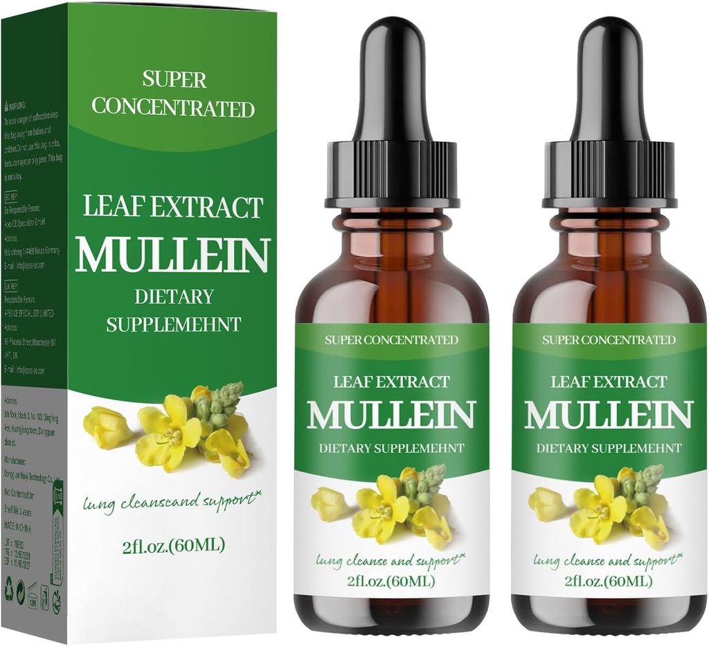 Mulleinは肺、Mulleinの葉のエキスのための低下-サポート肺のクレンジング-大人の有機性自然な補足、チンキの低下 非GMOの菜食主義者の健康なライフスタイル- (2パック)