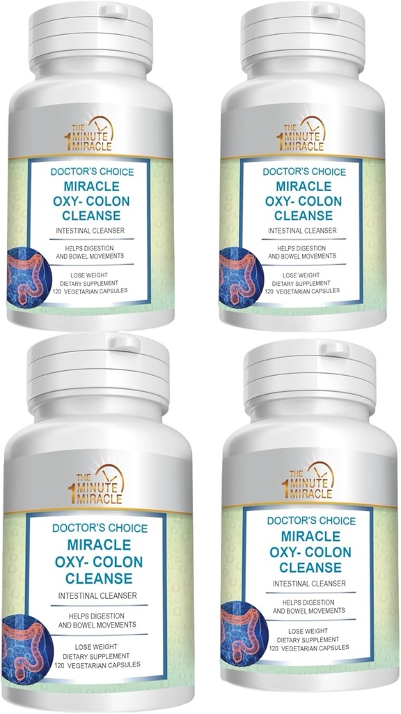 Miracle Oxy-Colon Cleanse Vegan Colon Cleanser - 4 Bottles - 120 Vegetarian Capsules.