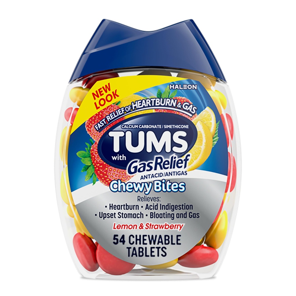 TUMS Chewy Bites ケブル アントエイド タブレット と ガスリリーフ, レモン & ストロベリー - 54 カウント