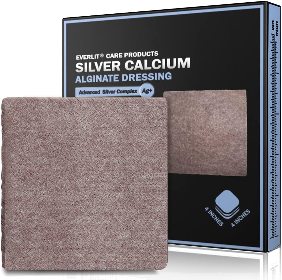 EVERLIT AG Silver Calcium Alginate Wound Dressing | Absorbent Non-Stick Sterile Dressing Pad | Gentle Gauze with Natural Gelling Fiber for Wound Care