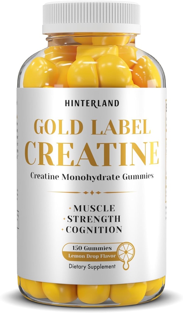 Hinterland Verlag Gold Label Creatine Monohydrate Gummies for Strength, Muscle Building, Brain Health Supplement, 5g perサービング, 150 Gummies (30 サービング).