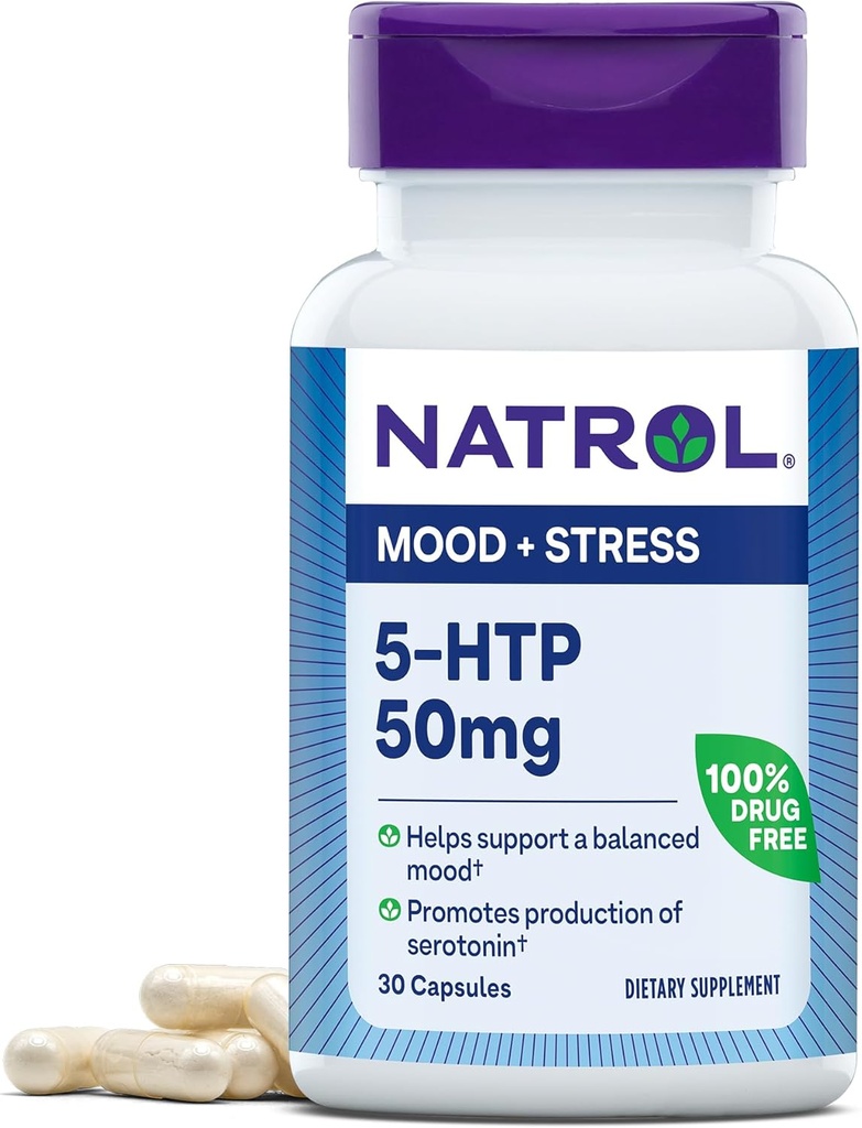 Natrol 気分 & ストレス 5-HTP 50 mg, サプリメントはバランスの取れた気分をサポートするのに役立ちます, 30 カプセル, 7-30 日の供給