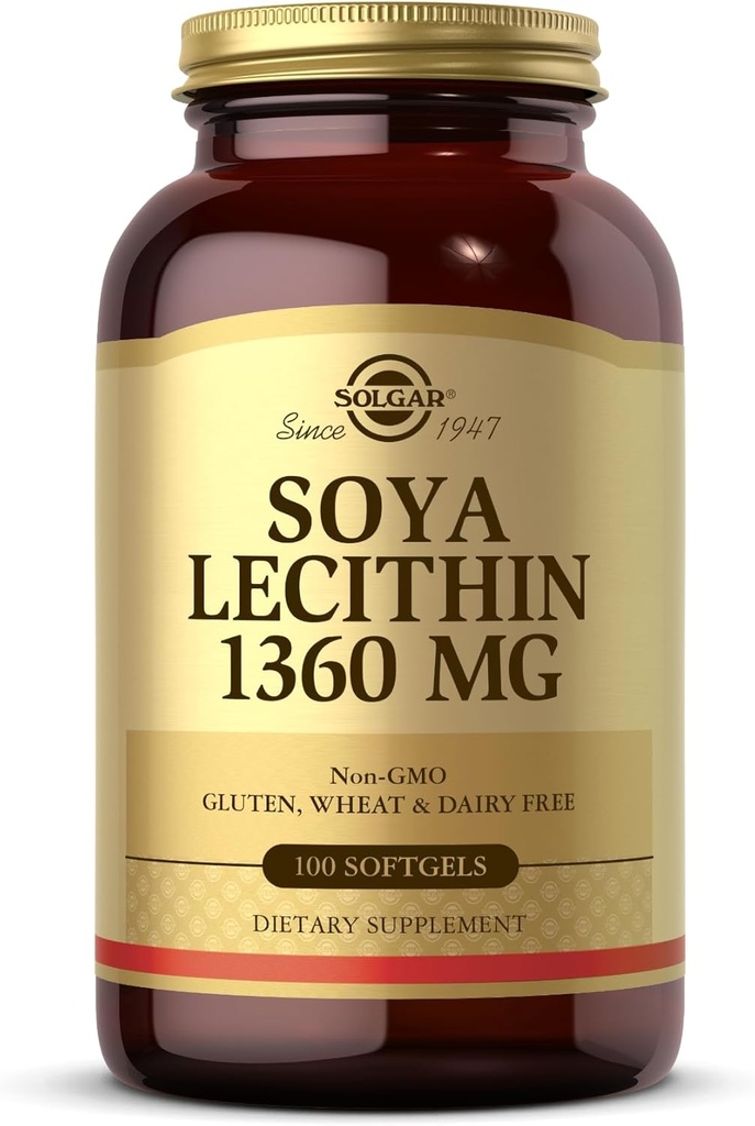 Solgar SOYA Lecithin 1360 mg - 100 Softgels - コリンのソース - Gluten & Dairy無料 - 100 サービング