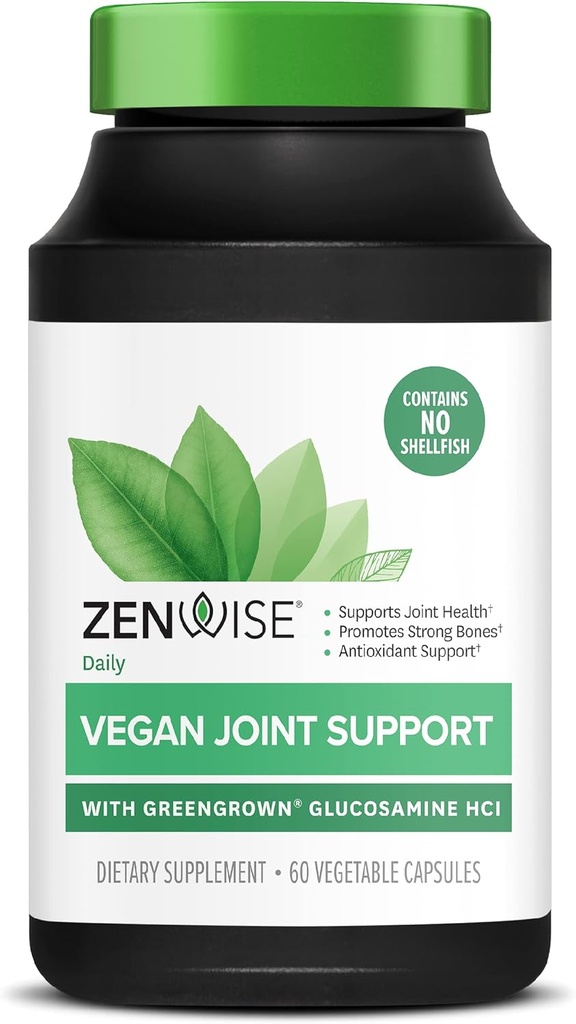 Zenwise Health認定ビーガンジョイントサポートサプリメント - グルコサミンHCl、ターメリック、およびボスウェリアエキス - Bone Health +ジョイントマグネシウム&ビタミンD(CholecalciferolとしてD3)をサポート - 60カプセル