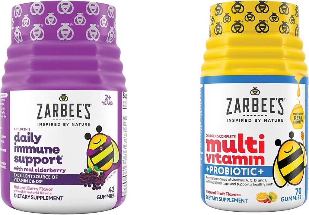 Zarbeeの子供の毎日の免疫サポート及び子供Multivitamin + Probiotic Multipack、Elderberry、ビタミンC及び亜鉛、42のct及び子供のビタミン+プロバイオティックグミー、70のct、2項目