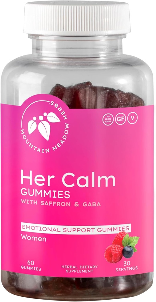 Mountain Meadow Herbs 彼女の Calm Gummies – サフラン、パッションフラワー、セントジョンズワート、GABA – 女性のためのストレス救済サプリメント – 60カラット
