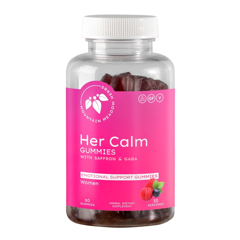 Mountain Meadow Herbs 彼女の Calm Gummies – サフラン、パッションフラワー、セントジョンズワート、GABA – 女性のためのストレス救済サプリメント – 60カラット