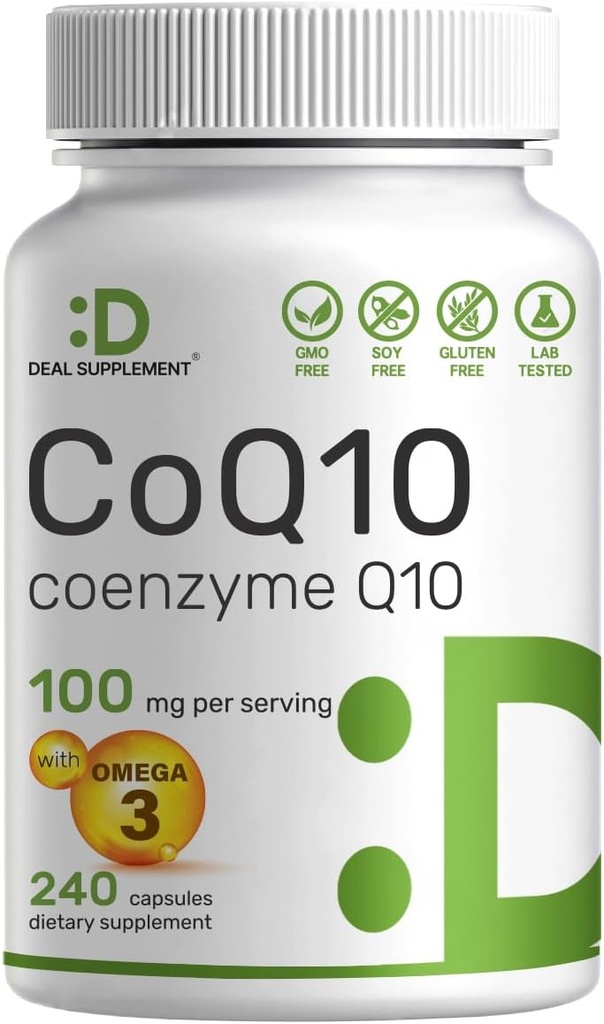オメガ3100mg、240カプセル入り DEAL SUPPLEMENT COQ10100mg | 生体対応補酵素Q10フォーミュラ | 心・エネルギー・脳の健康をサポート | 抗酸化対応 | 非GMO