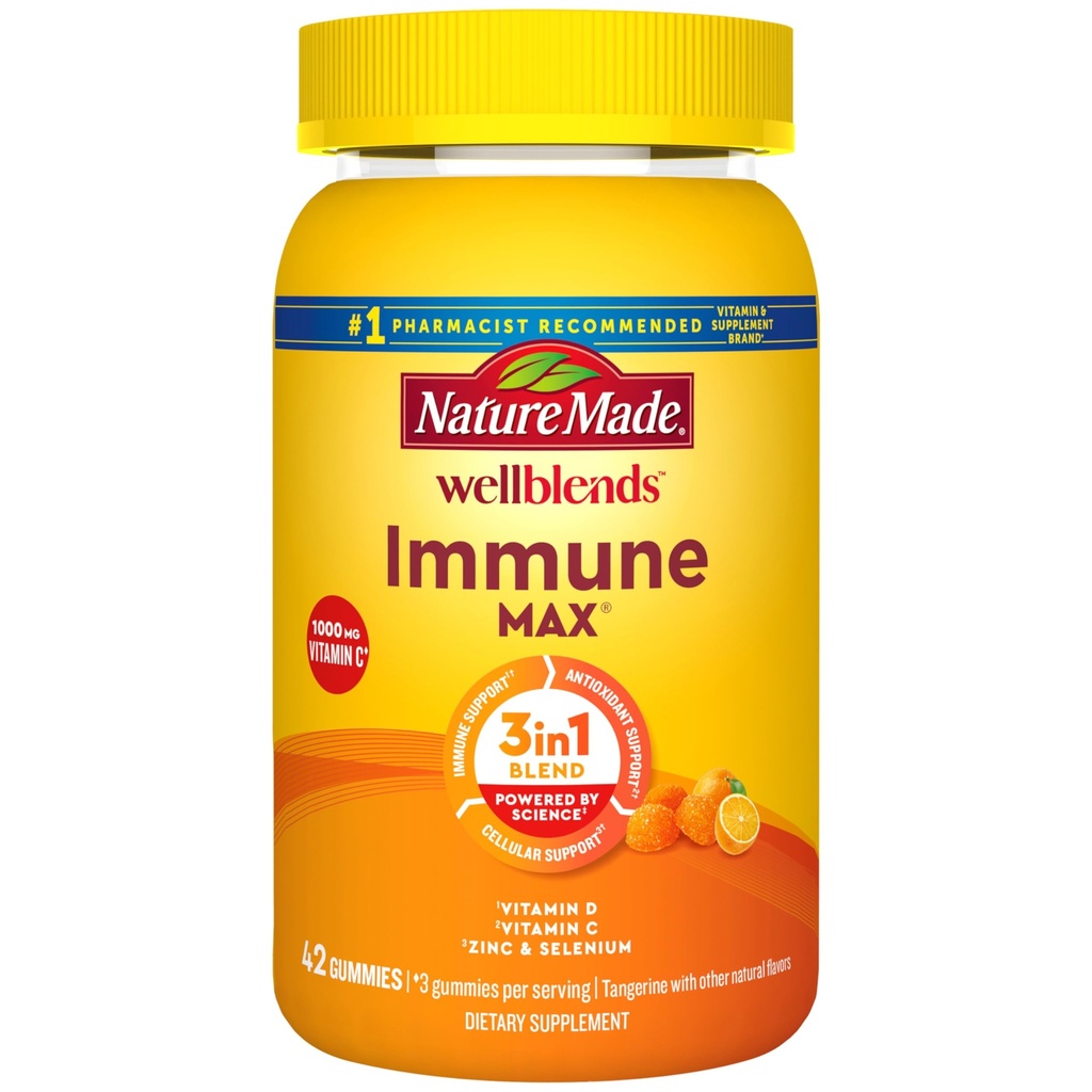 Nature Made Wellblends ImmuneMAXグミー、ビタミンC 1000mg +亜鉛、セレン、ビタミンD3 5000 IU、免疫サポートサプリメント、42グミー
