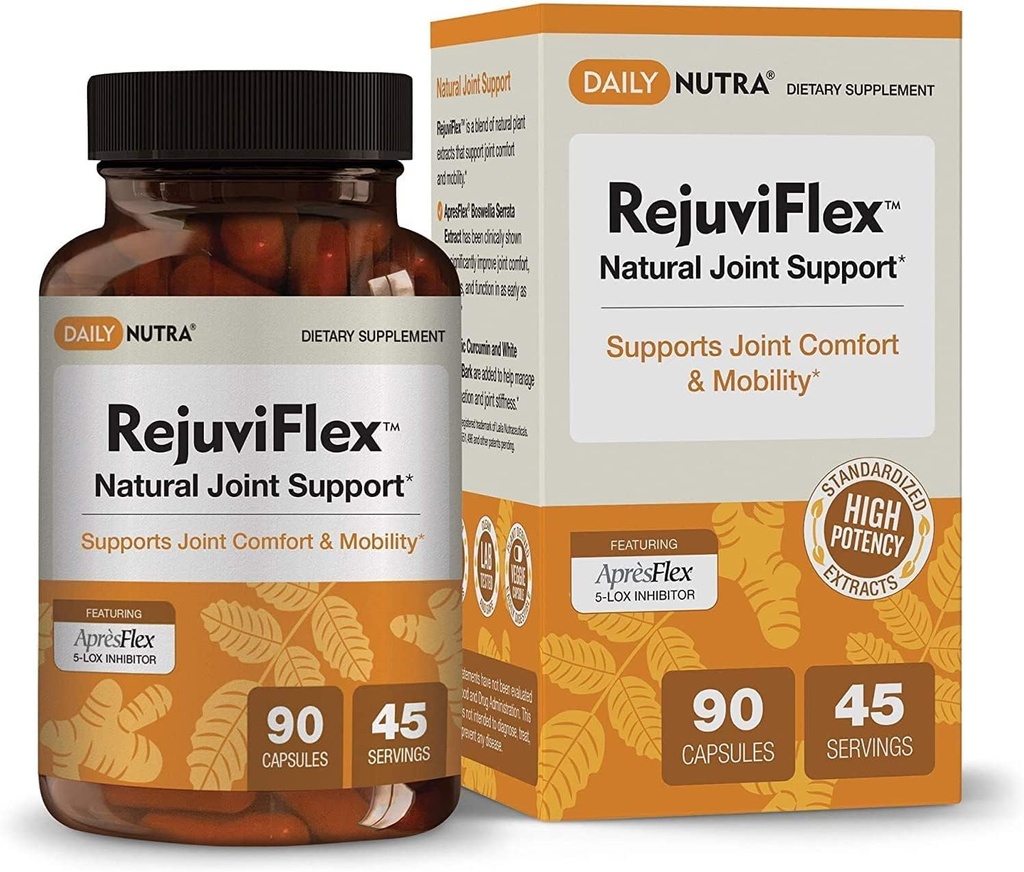 RejuviFlex - 天然ジョイントサプリメント w/ApresFlexボスウェリア AKBA、ターメリッククルクミン、ピプルリン&ホワイトウィローバーク - 手の機能、膝、全体的な関節の健康(90カプセル)