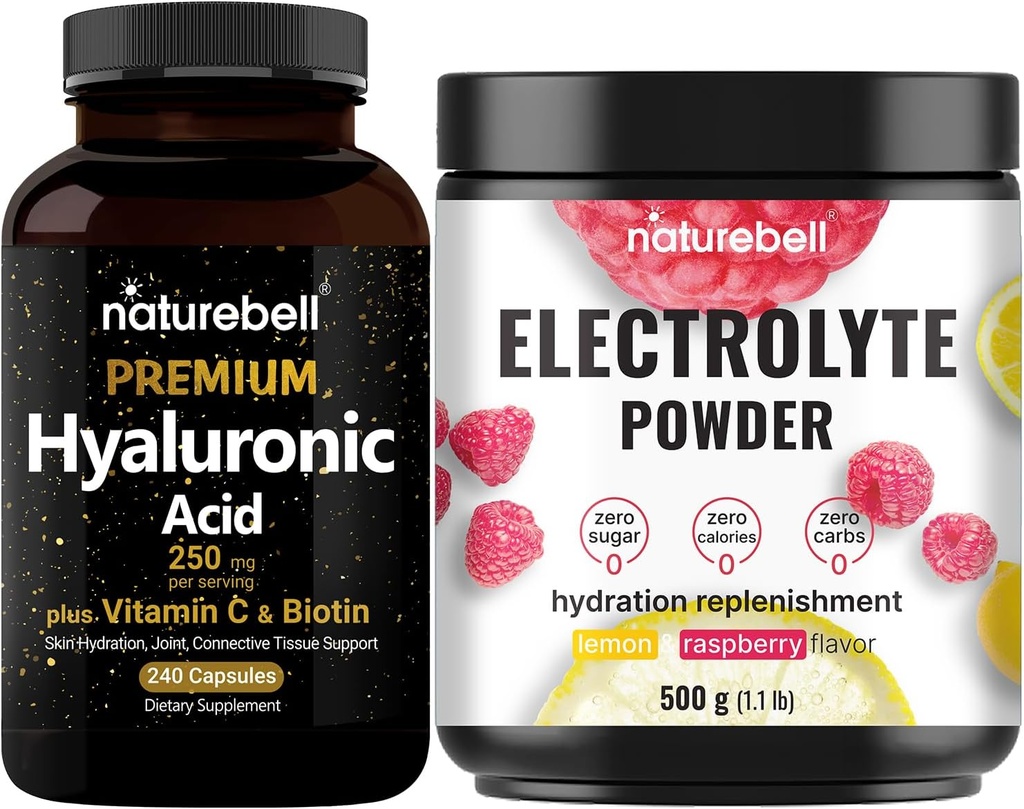 NatureBell Hyaluronic酸カプセル(ビオチン+ビタミンC&電解液加水パウダーバンドルパック) | 完全ビューティーケアコンプレックス | リアルココナッツ水電解液