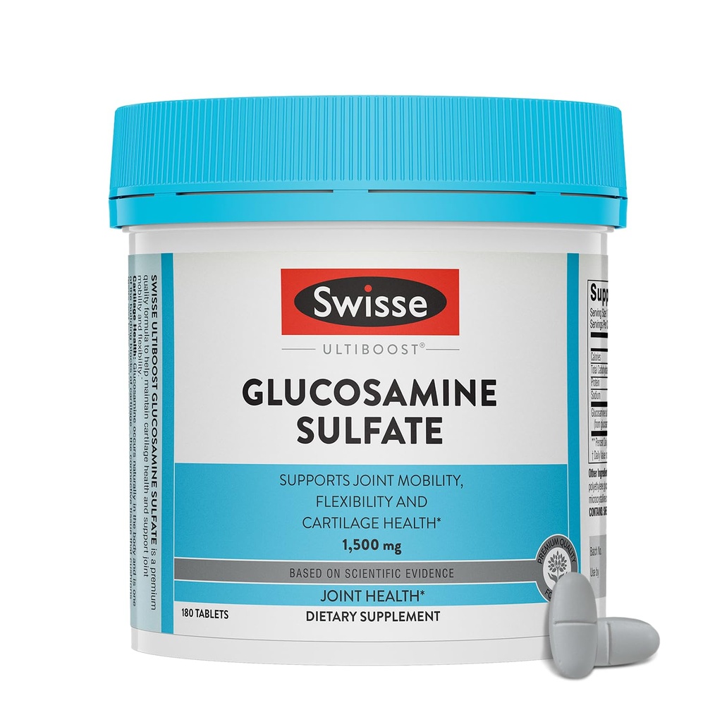 Swisseグルコサミン塩酸塩 モビリティと柔軟性の健康のための共同サポートサプリメント | 女性と男性 | グルコサミナ 1500mg | 180錠| 6ヶ月の供給
