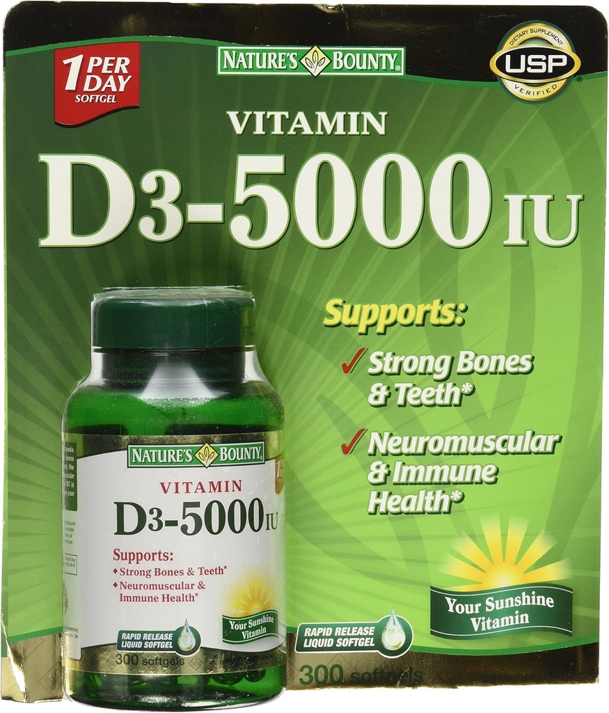 Nature's BountyビタミンD3 5000 IU、300 Softgels