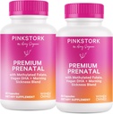 Pink Stork Premium Prenatal Vitamin for Women - Multivitamin & Probiotics - Morning Sickness, Digestion, & Energy - Folate, B6, & Iron - 60 Capsules - 2 Pack