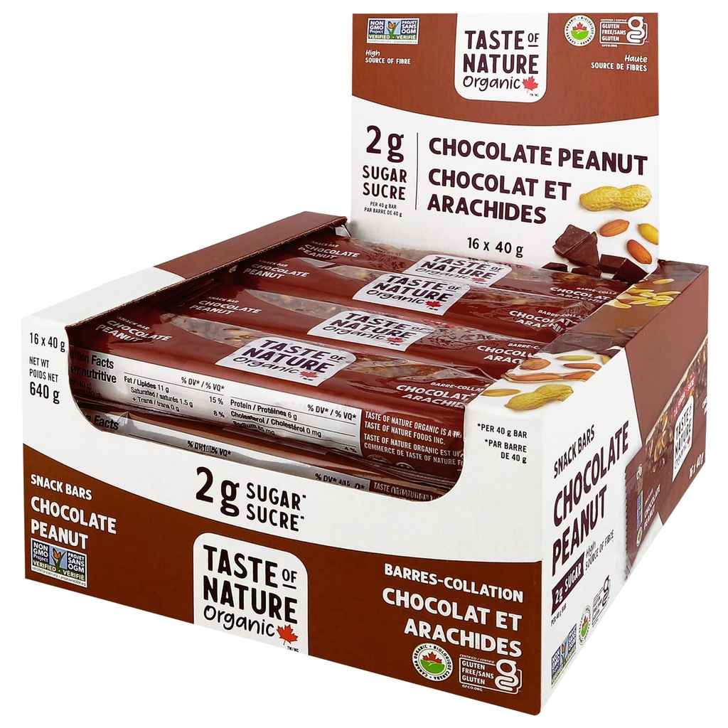 自然の味 - 有機2g砂糖チョコレートピーナッツ - 低砂糖スナックと朝食バー、高繊維エネルギーバー - 16カウントスナックパック
