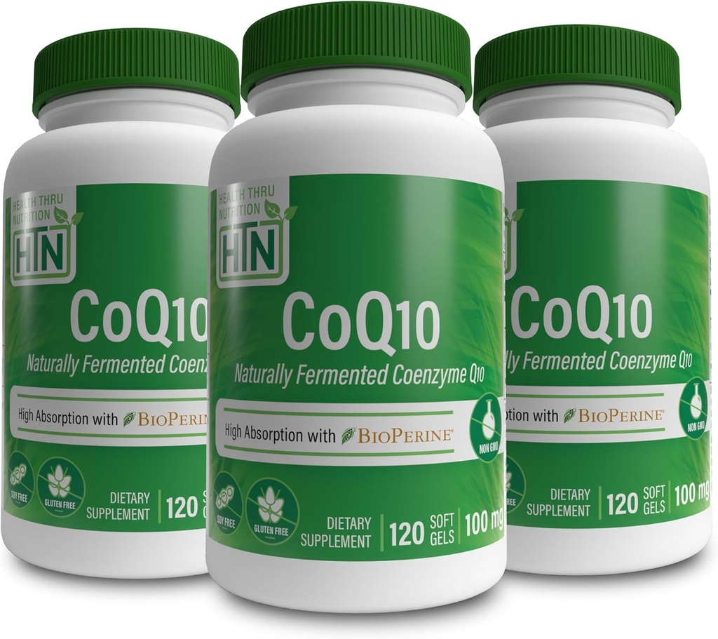 健康スロー栄養コQ-10 100mg with BioPerine(パック3X 120 Softgels) | 高吸収性自然発酵USPグレード補酵素Q10 | 3rd Party Tested | 心の健康とエネルギーサポート