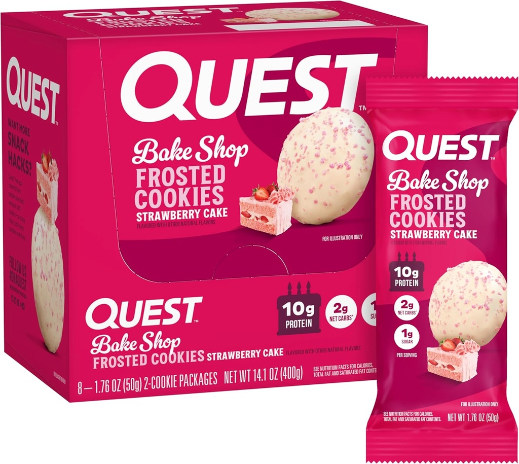 Quest Nutrition Frostedクッキーツインパック、イチゴケーキ、1g砂糖、10gタンパク質、2gネット炭水化物、グルテンフリー、16クッキー