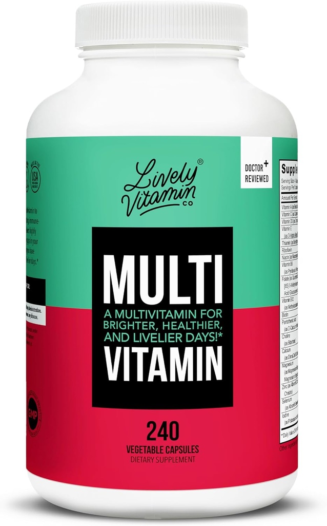 LIVELY VITAMIN CO.マルチビタミン - 37ビタミンミネラルと抽出物 - エネルギー - 記憶 - 免疫機能 - 心臓 - 焦点 - 気分 - 抗酸化物質 - 酪農グルテンフリー - 240ベジタリアンカプセル
