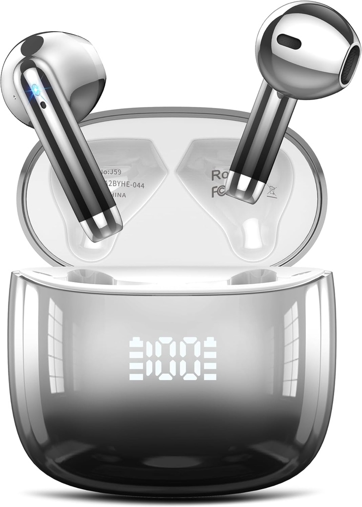 無線Earbuds、BluetoothのヘッドホーンLEDのパワー・ディスプレイが付いている48Hの再生時間の耳芽、IPX7はBluetooth 5.4のイヤホーンをアンドロイドiOSの携帯電話のラップトップ、黒のための4つのMic防水します