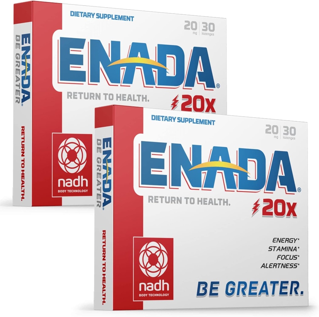 ENADA 20X 20mg NADH サプリメント | ブーストエネルギー、メンタルフォーカス、スタミナ | サポート疲労、細胞の再生、酸素容量の増加|女性と男性のための自然エネルギーサプリメント | 60 ローゼンジ