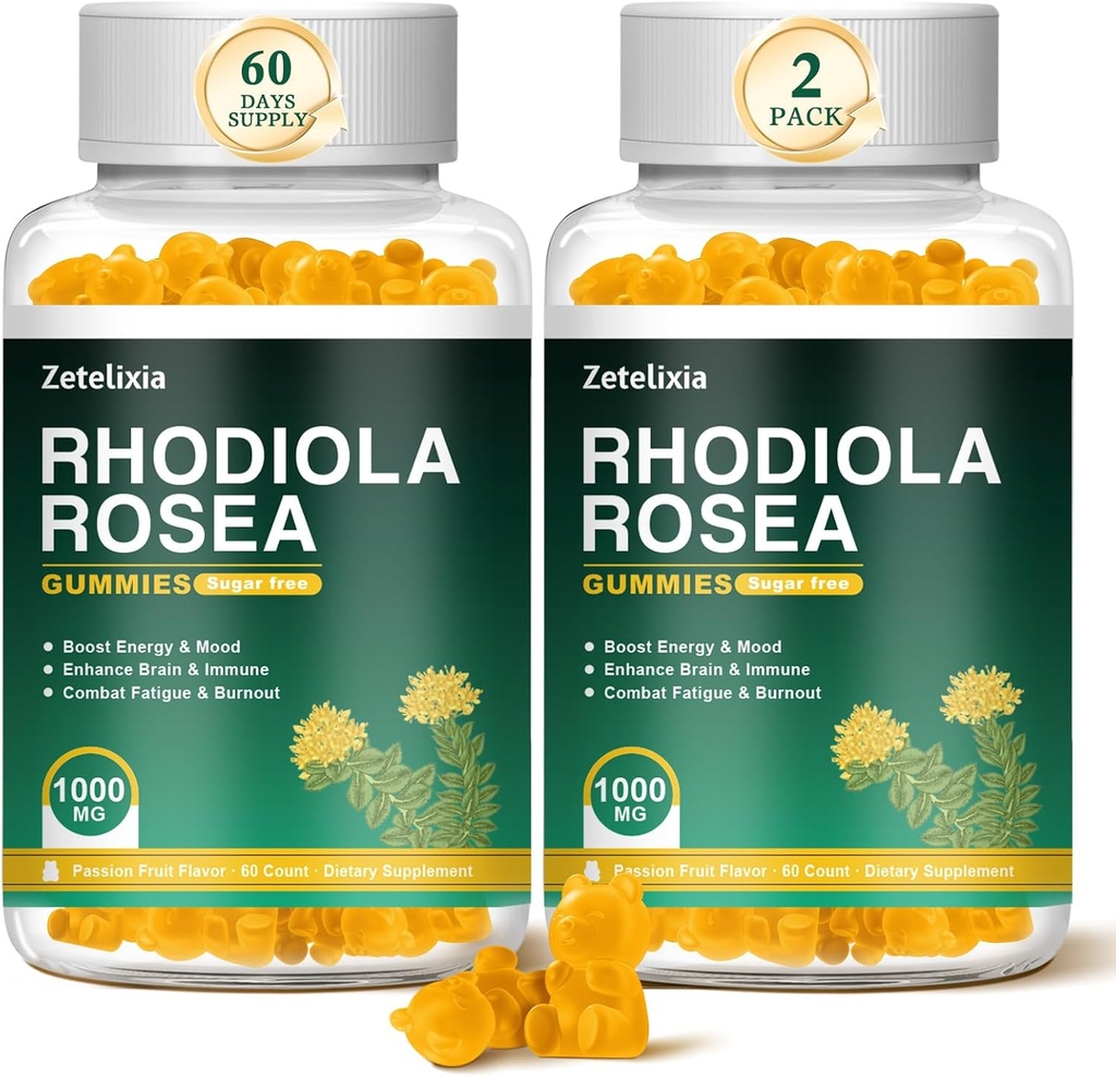 2 パック砂糖フリーロディオラロゼアグミー 1000mg, 女性のためのロゼアサプリメント & 男性, サポート持久力, 気分 & エネルギー, 非GMO, ビーガン, 120 カウント