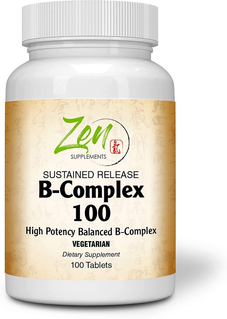 Complete B-Complex Vitamin Supplement - B Vitamin Supplement Complex with Folic Acid, Biotin, Inositol - for Immune & Cardio Health, Energy Metabolism - 100 Sustained-Release Tablets