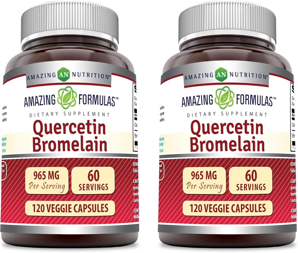 Amazing Formulas Quercetin 800mg with Bromelain 165mg, 120 Veggie Capsules Supplement (Pack of 2) - Non-GMO - Gluten Free - Supports Overall Health & Well Being