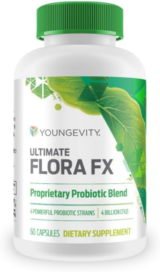 Youngevityの最終的なFlora FXのプロバイオティックの補足-びんごとの4本のびん60のカプセル