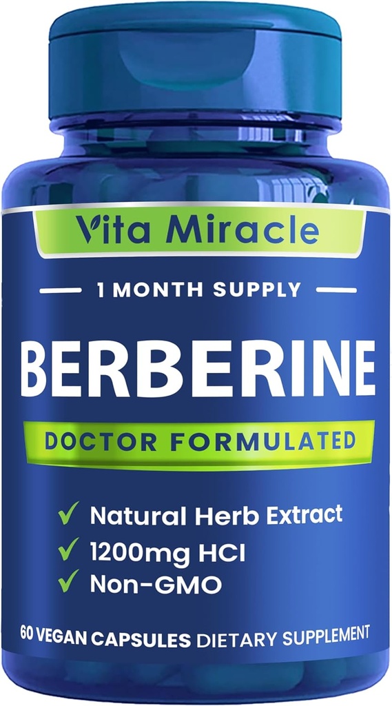 Berberine Supplement 1200mg - Pure Berberine HCL Organic 97% Tested Super Purity - Best All Natural Non-GMO Supplements for Women and Men - Compare This 1200 mg to Others 500mg Or 1000mg Capsules