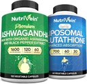 Nutrivein Premium Ashwagandha&Liposomal Glutathioneサプリメントバンドル:高吸収グルタチオンリポソームサプリメント&Ashwagandha免疫、バランス、バイタリティ、およびデトックスのためのサプリメント