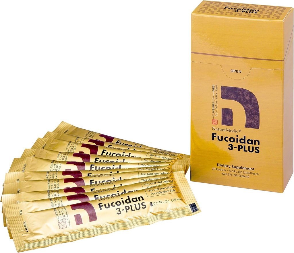 Fucoidan 3-Plus ブラウン シーイード 免疫 サプリメント 3 種類の高い純度 Fucoidan 有機 メカブ フューカス 茂方 アガリカス 10 濃縮液パック 国産