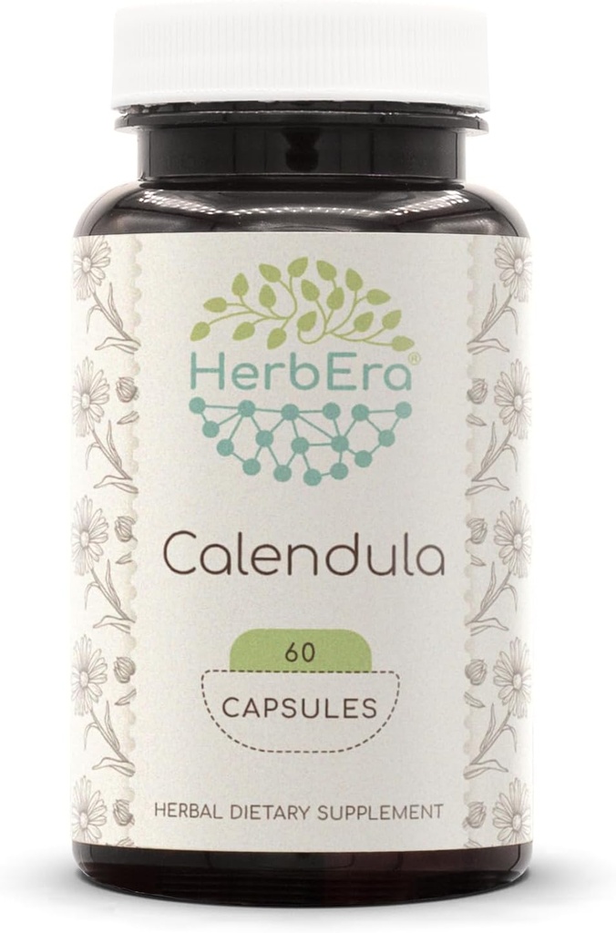 HerbEra Calendula 60カプセル、Calendula(Calendula Officinalis)ドライフラワー(60カプセル)製