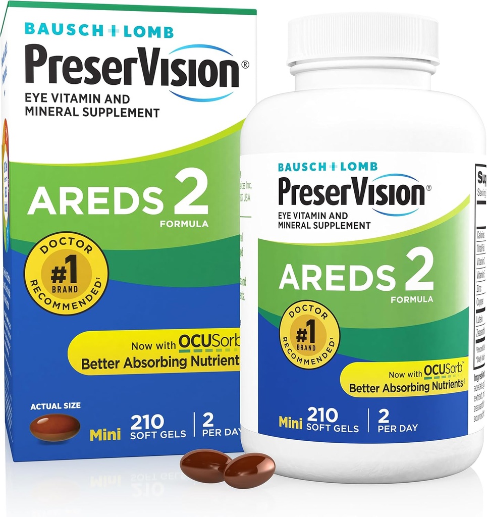 PreserVision は 2 の目のビタミン及びミネラル補足、Lutein、ビタミン C、Zeaxanthin、亜鉛及びビタミン E、210 のSoftgels (パッケージ化 5 月 Vary) を含んでいます
