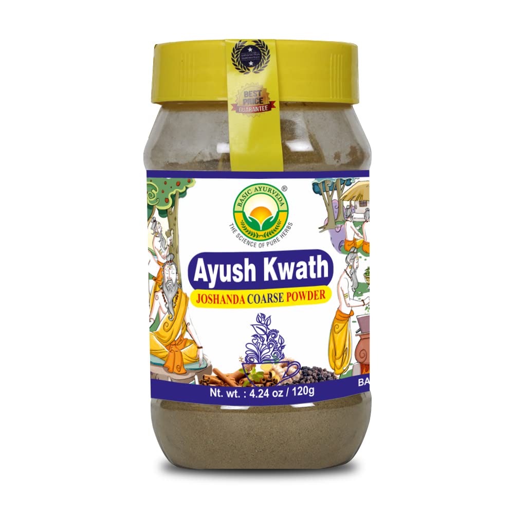 BASIC AYURVEDA Kwath Kadha Powder | 4.23 Oz (120g) | Spice Blend of Cinnamon Ginger & Holy Basil | Organic Ayurvedic Powder for Herbal Tea & Hot Drink Mixes | Throat Support