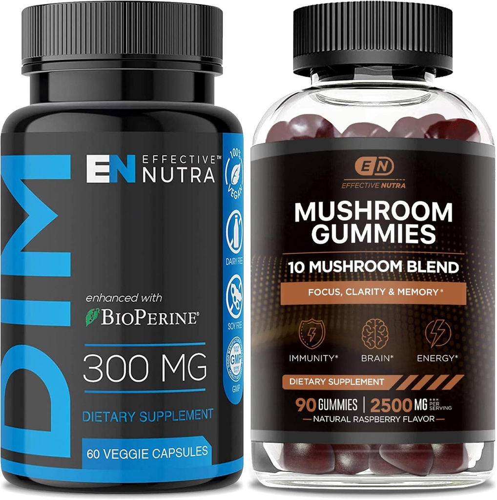 EFFECTIVE NUTRA DIMの補足300mg及びきのこのグミー2500mg - エストロゲンのホルモンのバランス、アクネ及びPCOSの処置のための余分強さDIM +のきのこの複合体