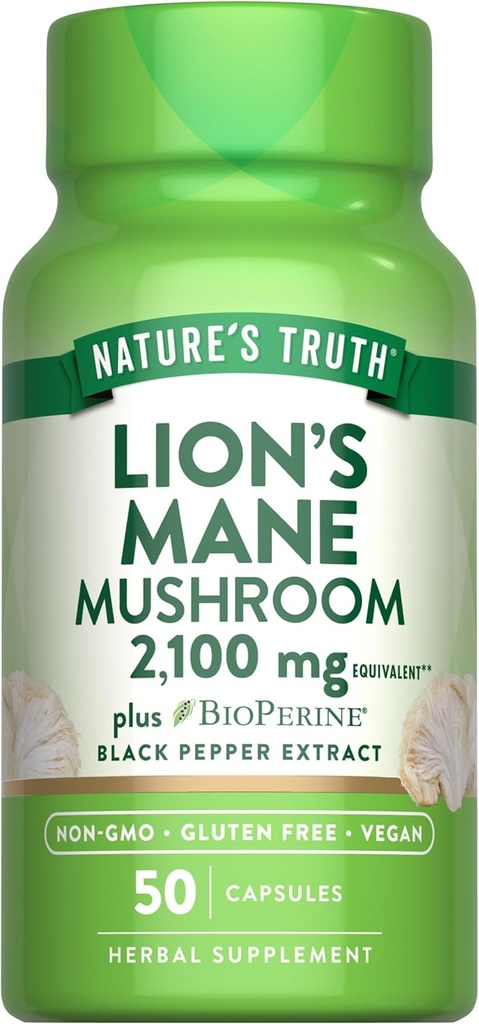 Nature's Truth Lions Mane Supplement Capsules | 2100mg | 50Count | BioPerine | ヴィーガン、非GMO&グルテンフリーエキスフォーミュラ