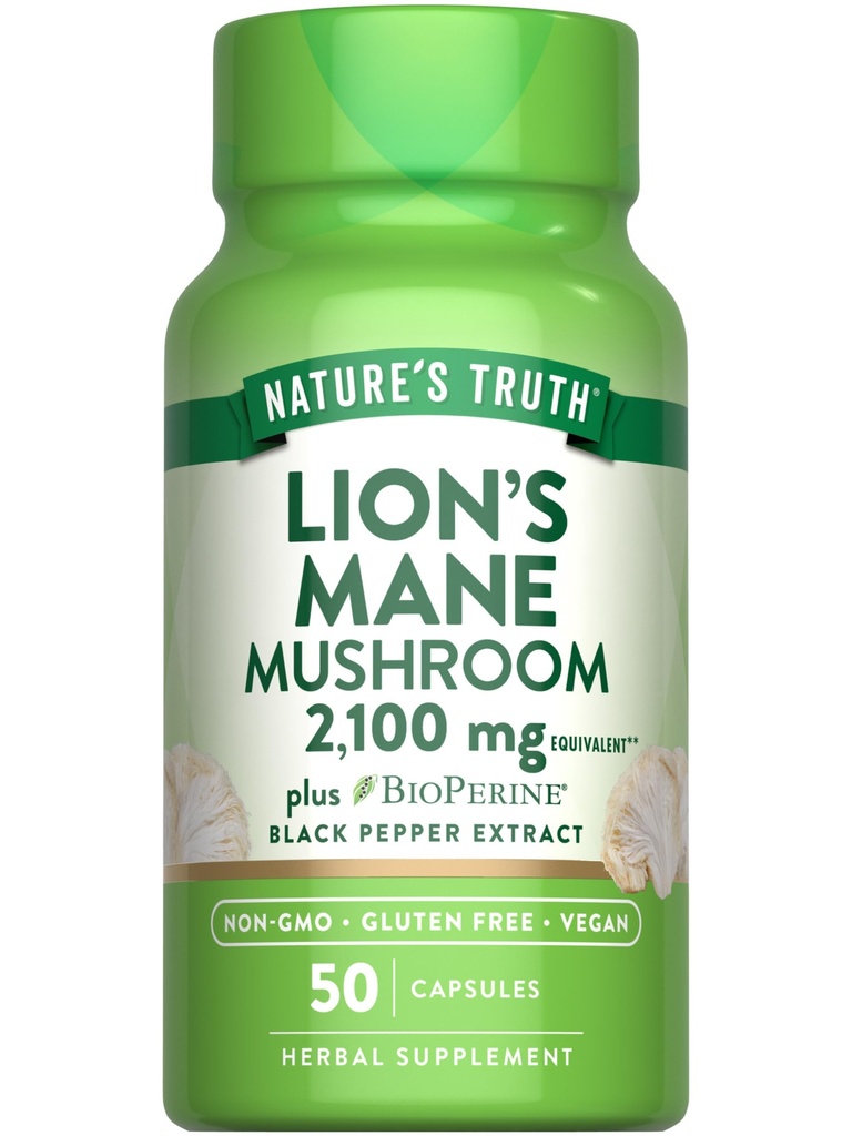 Nature's Truth Lions Mane Supplement Capsules | 2100mg | 50Count | BioPerine | ヴィーガン、非GMO&グルテンフリーエキスフォーミュラ